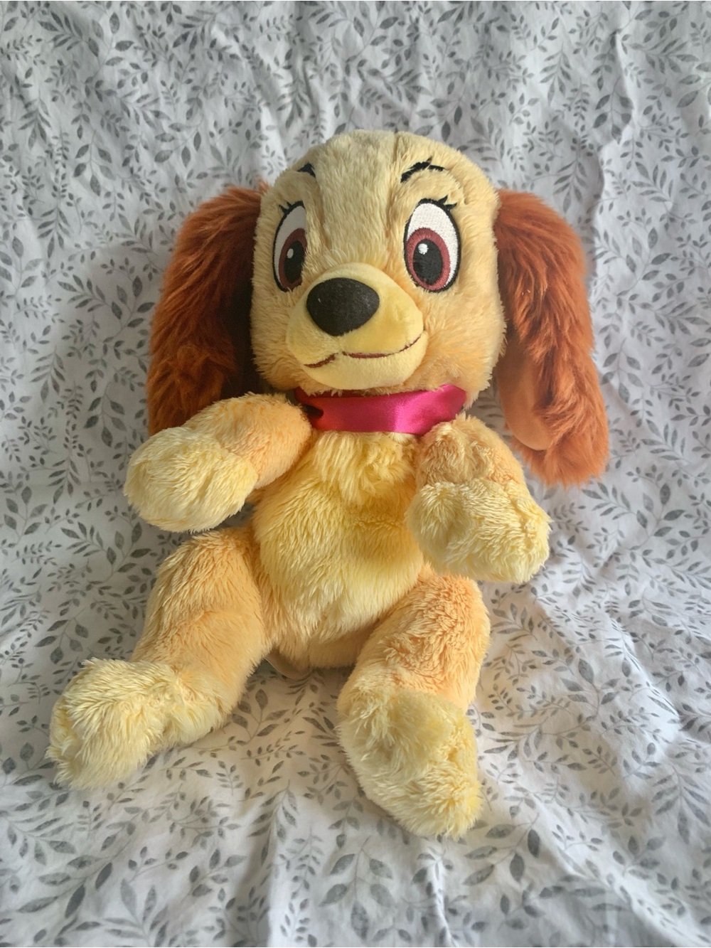 Disney Yellow and Brown Plush Puppy with Pink Bow